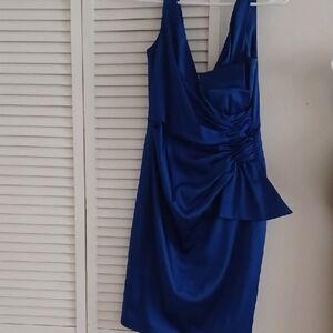 Maggy London Blue One Shoulder Ruched Cocktail Dress